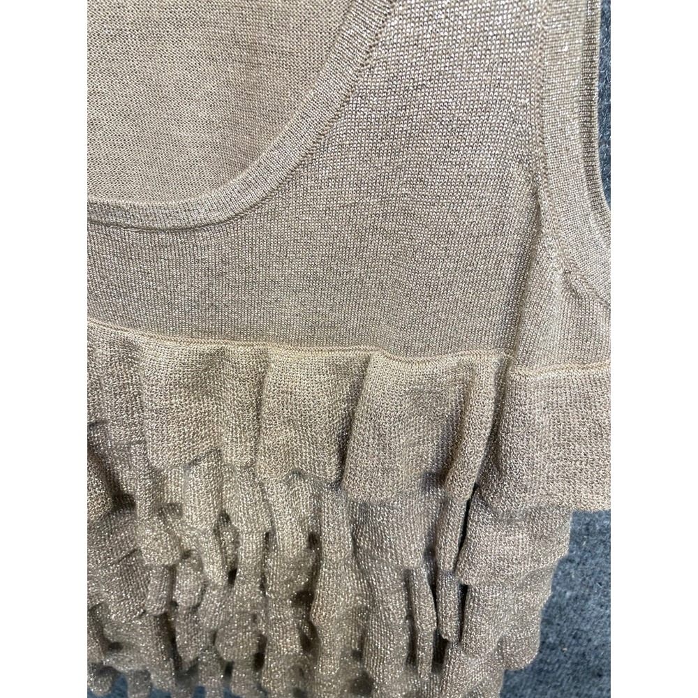 Kenneth Cole New York Gold Metallic Silk Blend Tiered Ruffle Tank Top XL - Picture 3 of 8
